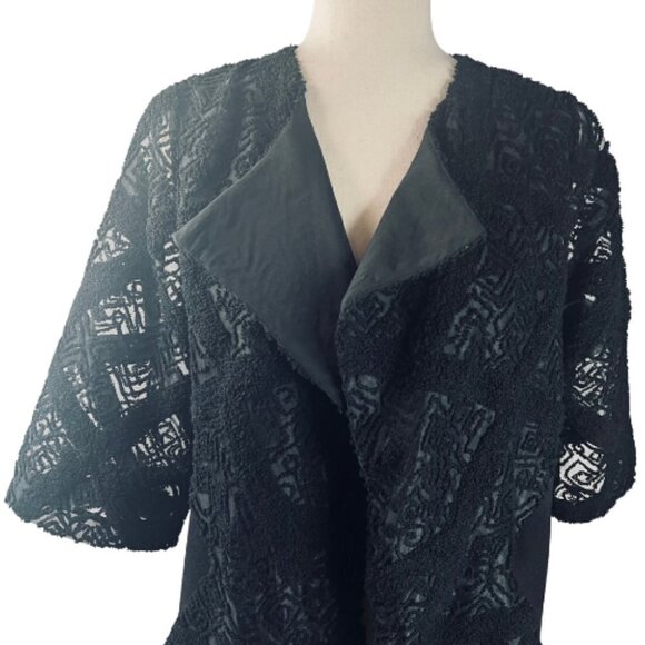 LUCKY BRAND Black Mixed Material Embroidered Mesh Open Cardigan Size S - Picture 3 of 16